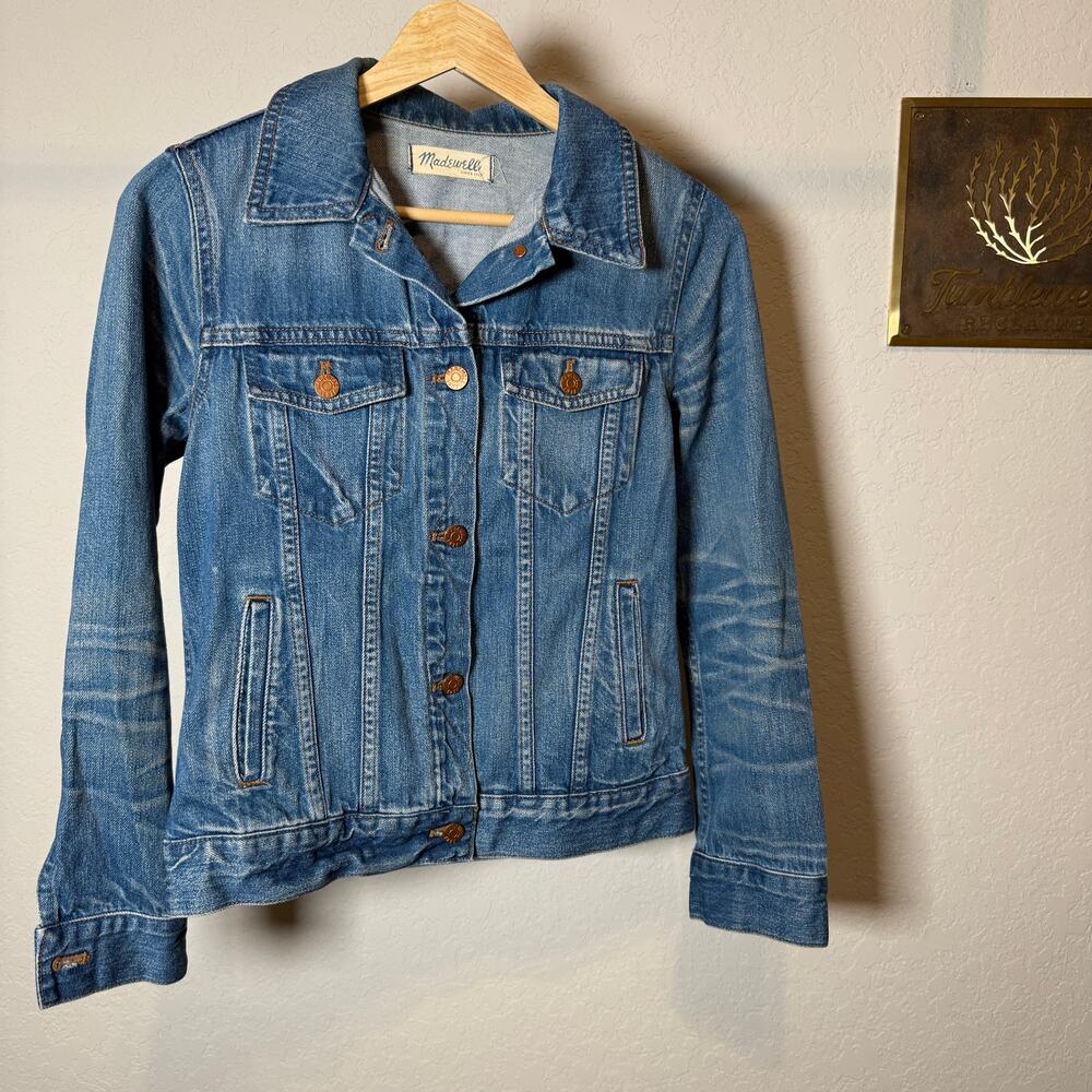 Women's Madewell Medium Wash Denim Blue Jean Button Front Jacket Size Small - Picture 2 of 9